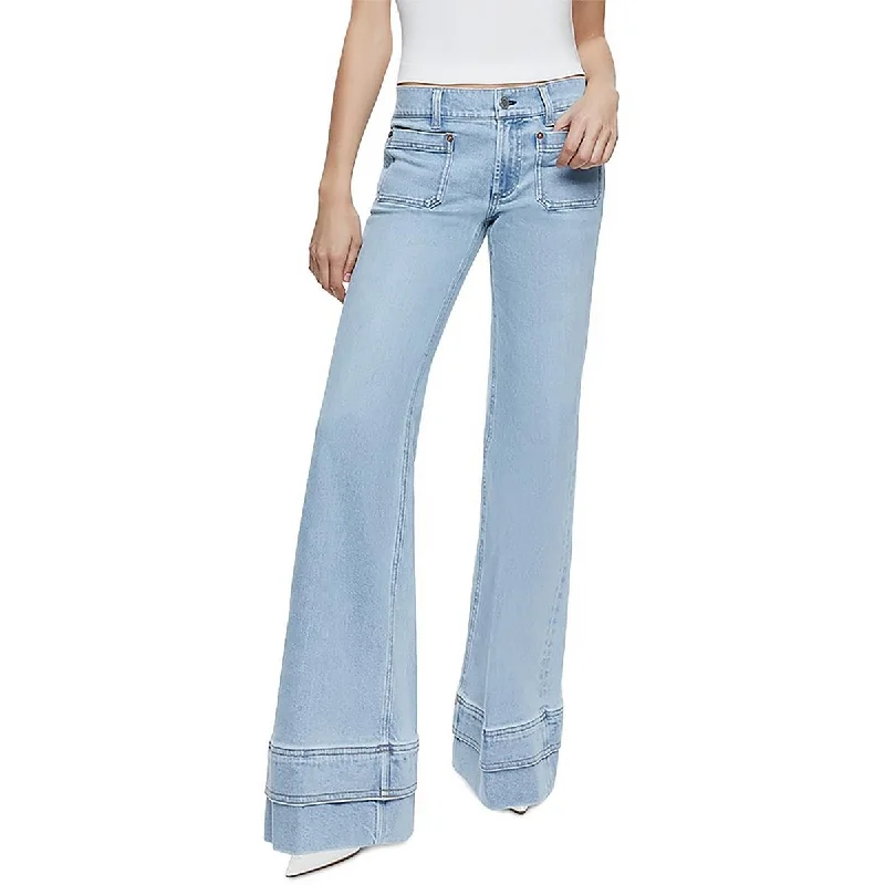 Unique Fashion Womens Pocket Denim Wide Leg Jeans
