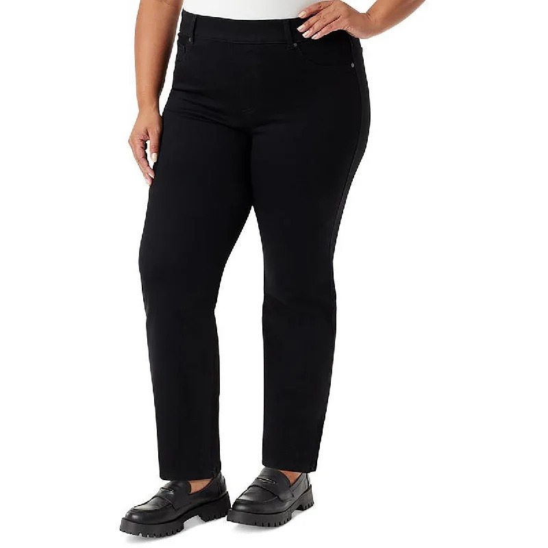 Elegant Outline Plus Womens Pocket Denim Straight Leg Jeans