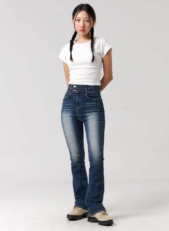 High-end Wear Washed Cotton Bootcut Jeans CG321