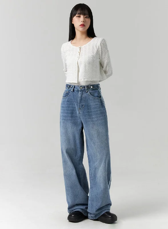 Fashion And Simplicity Side Stripes Wide Leg Jeans CS314