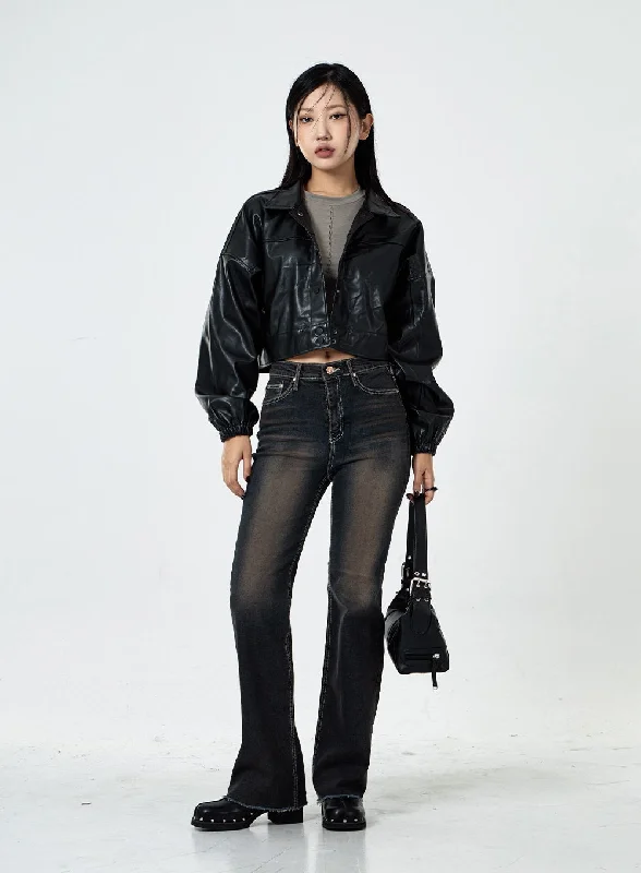Must-have For Autumn And Winter Basic Washed Bootcut Jeans CS07