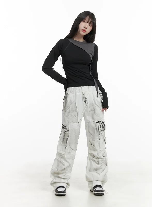Fashion Must-have Wide Fit Pintuck String Cargo Pants CA426